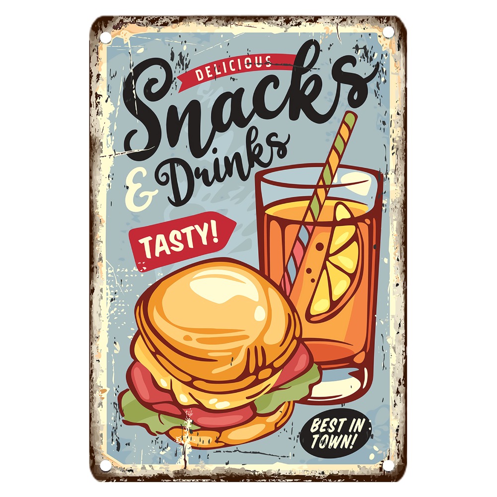 Food Snacks With Iron - Letrero de metal de comida vintage,