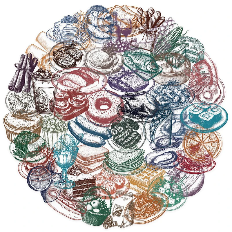 Set de 50 Pegatinas Retro de C - Yummy Food Snacks reseña y precio